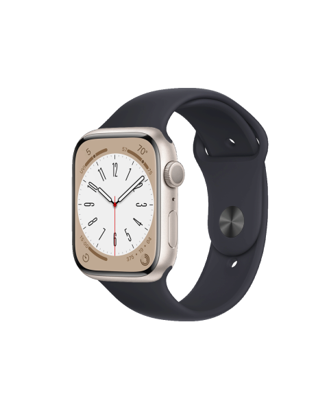 Refurbished Apple Watch Series 8 | 45mm | Aluminum Case Starlight White | Midnight Blue Sport Band | GPS | Wi-Fi + 4G