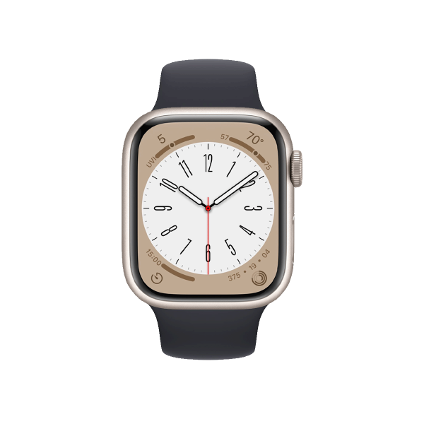 Refurbished Apple Watch Series 8 | 41mm | Aluminum Case Starlight White | Black Sport Band | GPS | WiFi
