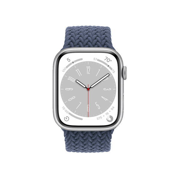 Refurbished Apple Watch Series 8 | 45mm | Aluminum Case Silver | Storm Blue Woven Solo Loop | GPS | WiFi