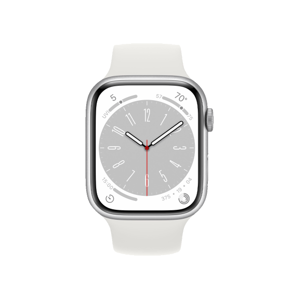 Refurbished Apple Watch Series 8 | 45mm | Aluminum Case Silver | White Sport Band | GPS | WiFi + 4G