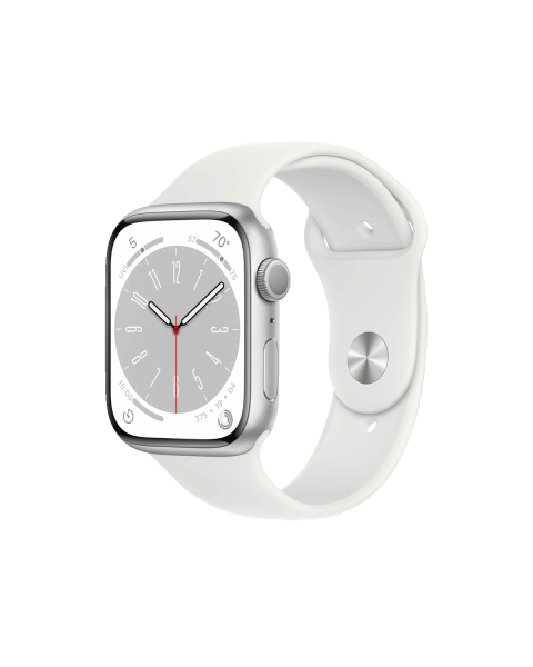 Refurbished Apple Watch Series 8 | 45mm | Aluminum Case Silver | White Sport Band | GPS | WiFi + 4G