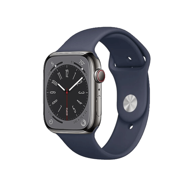 Refurbished Apple Watch Series 8 | 45mm | Stainless Steel Case Graphite | Midnight Blue Sport Band | GPS | WiFi + 4G