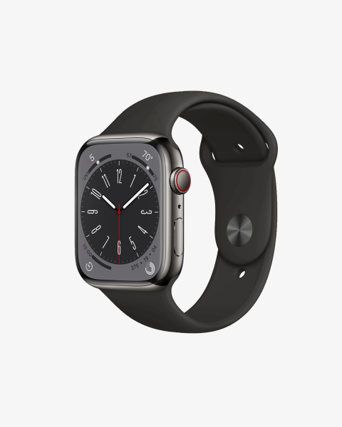 Refurbished Apple Watch Series 8 | 45mm | Stainless Steel Case Graphite | Black Sport Band | GPS | WiFi + 4G