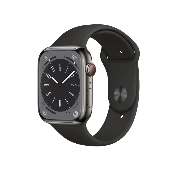 Refurbished Apple Watch Series 8 | 45mm | Stainless Steel Case Graphite | Black Sport Band | GPS | WiFi + 4G