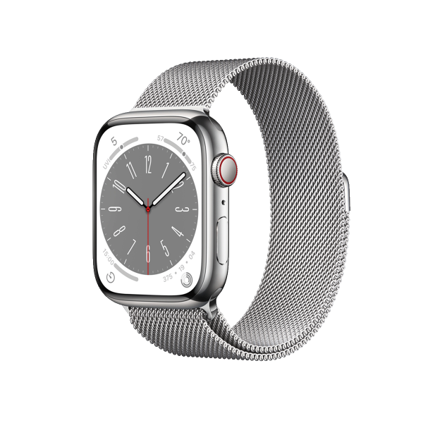 Refurbished Apple Watch Series 8 | 45mm | Stainless Steel Case Silver | Silver Milanese Strap | GPS | WiFi + 4G