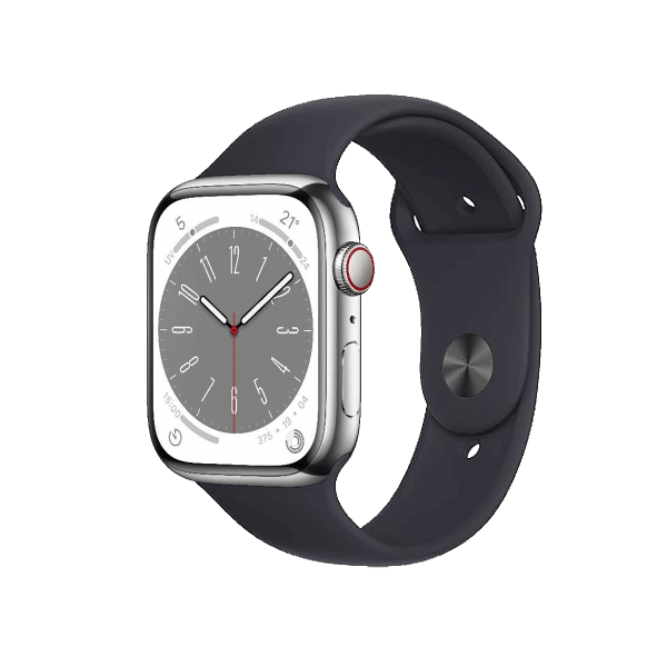 Refurbished Apple Watch Series 8 | 45mm | Stainless Steel Case Silver | Black Sport Band | GPS | WiFi + 4G