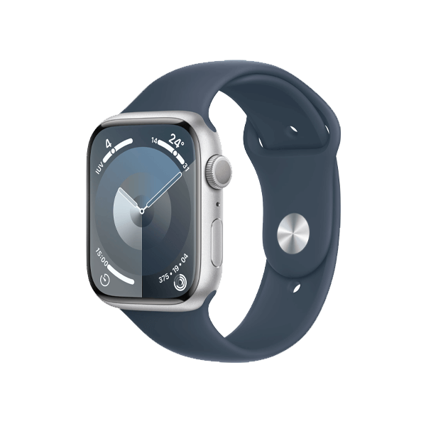 Refurbished Apple Watch Series 9 | 45mm | Aluminium Case Silver | Blue Sport Band M/L | GPS | WiFi