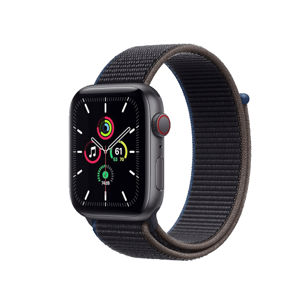 Refurbished Apple Watch Series SE | 44mm | Aluminum Case Space Gray | Charcoal Sport Loop | GPS | WiFi + 4G