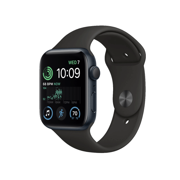 Refurbished Apple Watch Series SE 2022 | 44mm | Aluminum Case Midnight Blue | Black Sport Band | GPS | WiFi + 4G