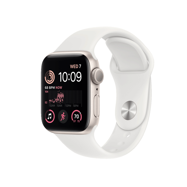 Refurbished Apple Watch Series SE 2022 | 40mm | Aluminum Case Starlight White | White Sport Band | GPS | WiFi + 4G