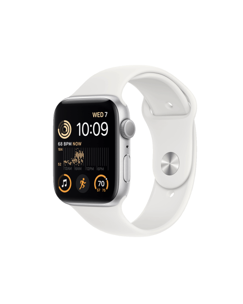 Refurbished Apple Watch Series SE 2022 | 44mm | Aluminum Case Silver | White Sport Band | GPS | WiFi + 4G