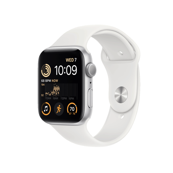 Refurbished Apple Watch Series SE 2022 | 44mm | Aluminum Case Silver | White Sport Band | GPS | WiFi + 4G