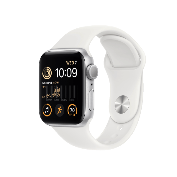 Refurbished Apple Watch Series SE 2022 | 40mm | Aluminum Case Silver | White Sport Band | GPS | WiFi + 4G