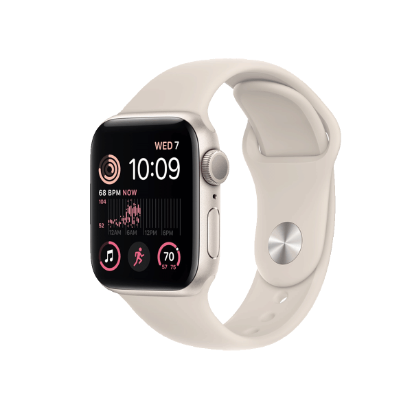Refurbished Apple Watch Series SE 2022 | 40mm | Aluminum Case Starlight White | Starlight White Sport Band | GPS | WiFi