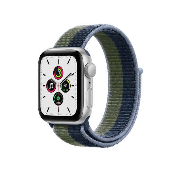 Refurbished Apple Watch Series SE | 40mm | Aluminum Case Silver | Blue/Green Sport Loop | GPS | WiFi + 4G