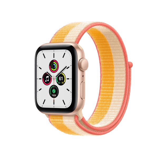 Refurbished Apple Watch Series SE | 44mm | Aluminum Case Gold | Maize/White Sport Loop | GPS | WiFi + 4G