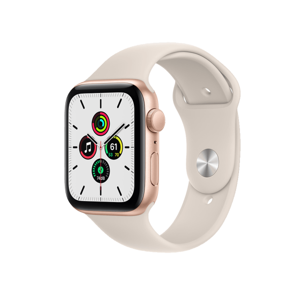 Refurbished Apple Watch Series SE | 44mm | Aluminum Case Gold | Starlight White Sport Band | GPS | WiFi + 4G