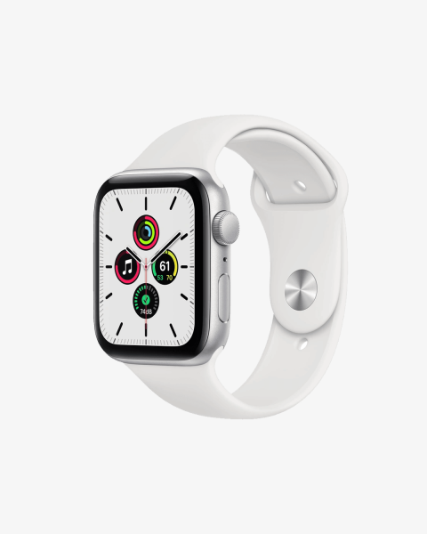 Refurbished Apple Watch Series SE | 44mm | Aluminum Case Silver | White Sport Band | GPS | WiFi + 4G