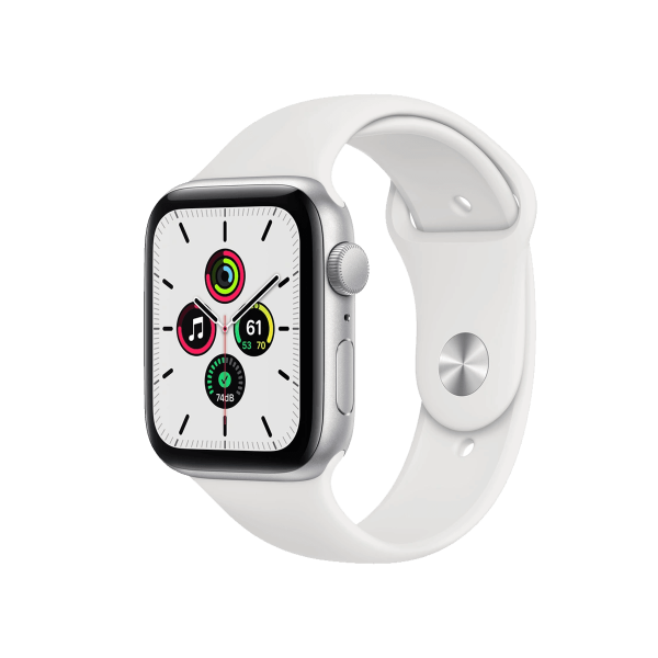 Refurbished Apple Watch Series SE | 44mm | Aluminum Case Silver | White Sport Band | GPS | WiFi + 4G
