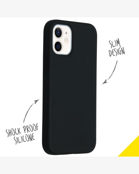 Accezz Liquid Silicone Backcover iPhone 12 Mini - Zwart / Schwarz / Black